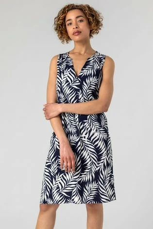 Roman Navy Feather Palm Print Shift Dress 7 Roman Navy Feather Palm Print Shift Dress - Image 5