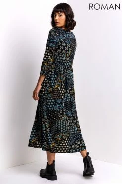 Roman Blue Patchwork Floral Print Midi Dress 8 Roman Blue Patchwork Floral Print Midi Dress -Roman Sales Shop unnamed file 1870