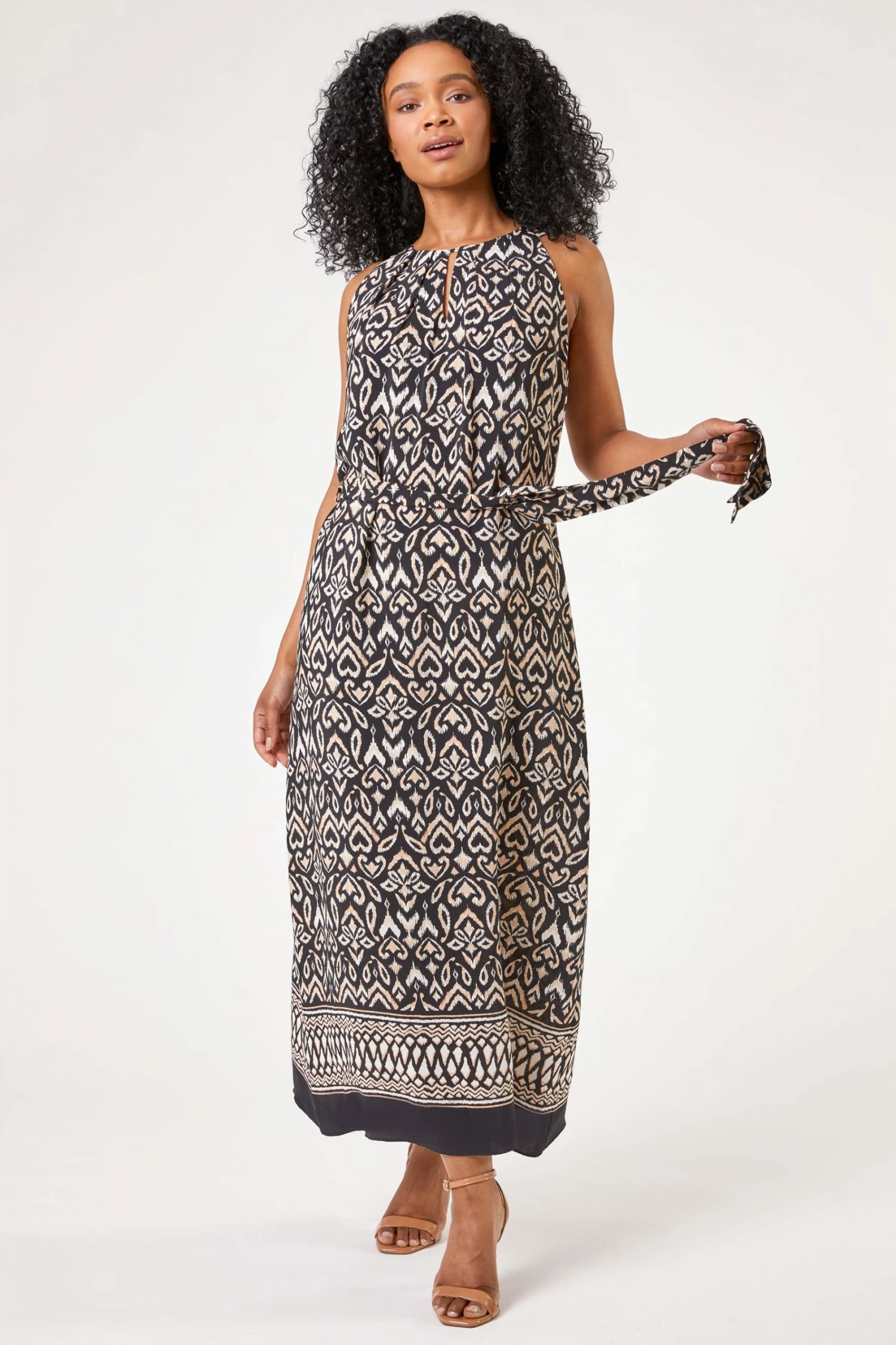 Roman Black Petite Boho Border Print Halter Neck Dress 4 Roman Black Petite Boho Border Print Halter Neck Dress - Image 2