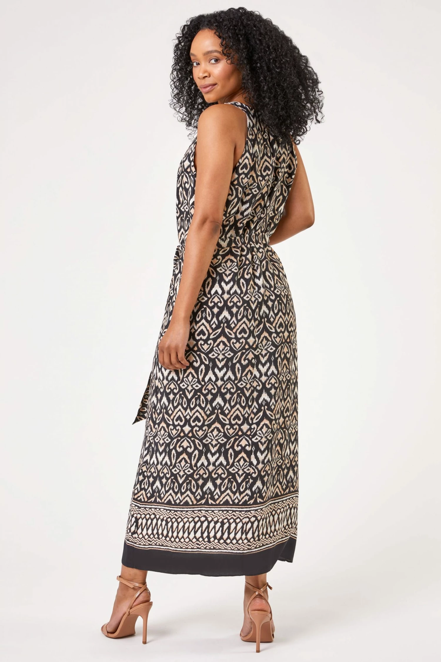 Roman Black Petite Boho Border Print Halter Neck Dress 5 Roman Black Petite Boho Border Print Halter Neck Dress - Image 3