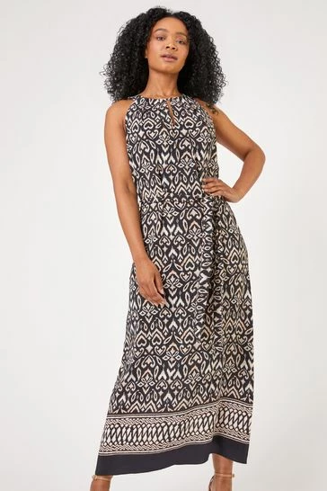 Roman Black Petite Boho Border Print Halter Neck Dress 8 Roman Black Petite Boho Border Print Halter Neck Dress - Image 6