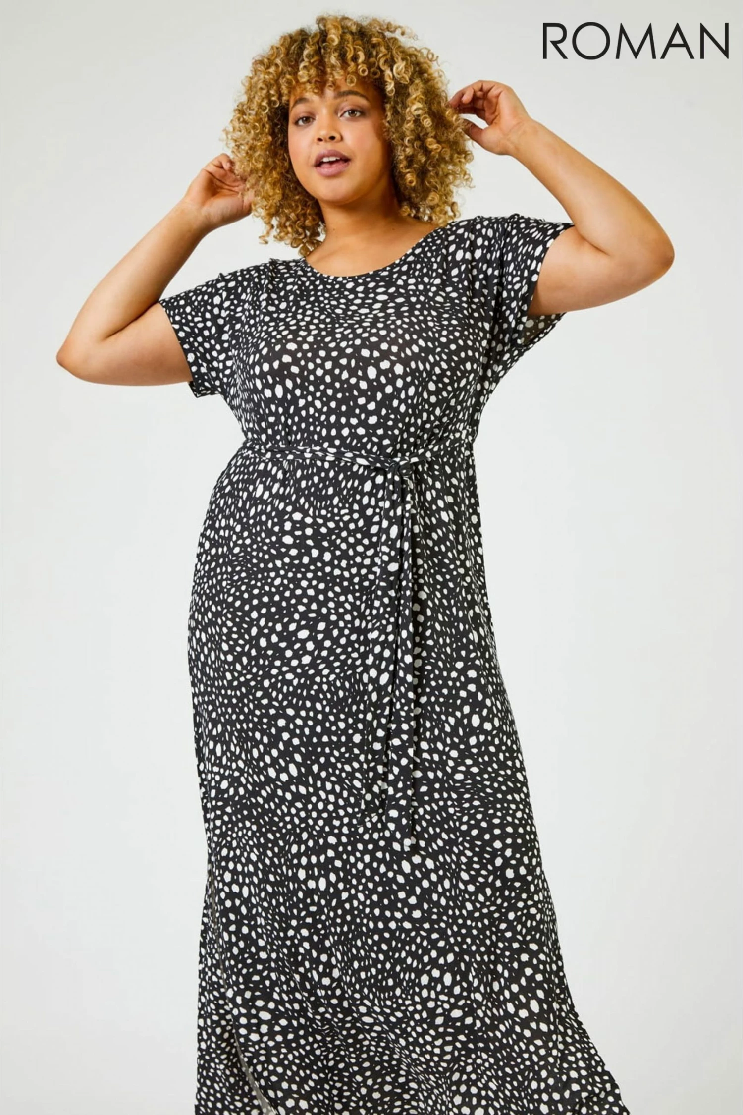 Roman Black Curve Spot Print Maxi Dress 5 Roman Black Curve Spot Print Maxi Dress - Image 3