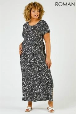Roman Black Curve Spot Print Maxi Dress 10 Roman Black Curve Spot Print Maxi Dress -Roman Sales Shop unnamed file 1883