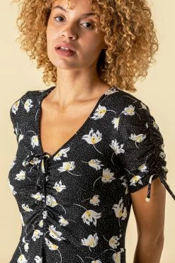 Roman Black Floral Spot Ruched Tea Dress 10 Roman Black Floral Spot Ruched Tea Dress -Roman Sales Shop unnamed file 1888