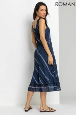 Roman Blue Stripe Print Layered Swing Dress 8 Roman Blue Stripe Print Layered Swing Dress -Roman Sales Shop unnamed file 1891