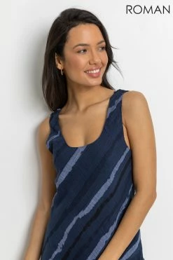 Roman Blue Stripe Print Layered Swing Dress 10 Roman Blue Stripe Print Layered Swing Dress -Roman Sales Shop unnamed file 1893