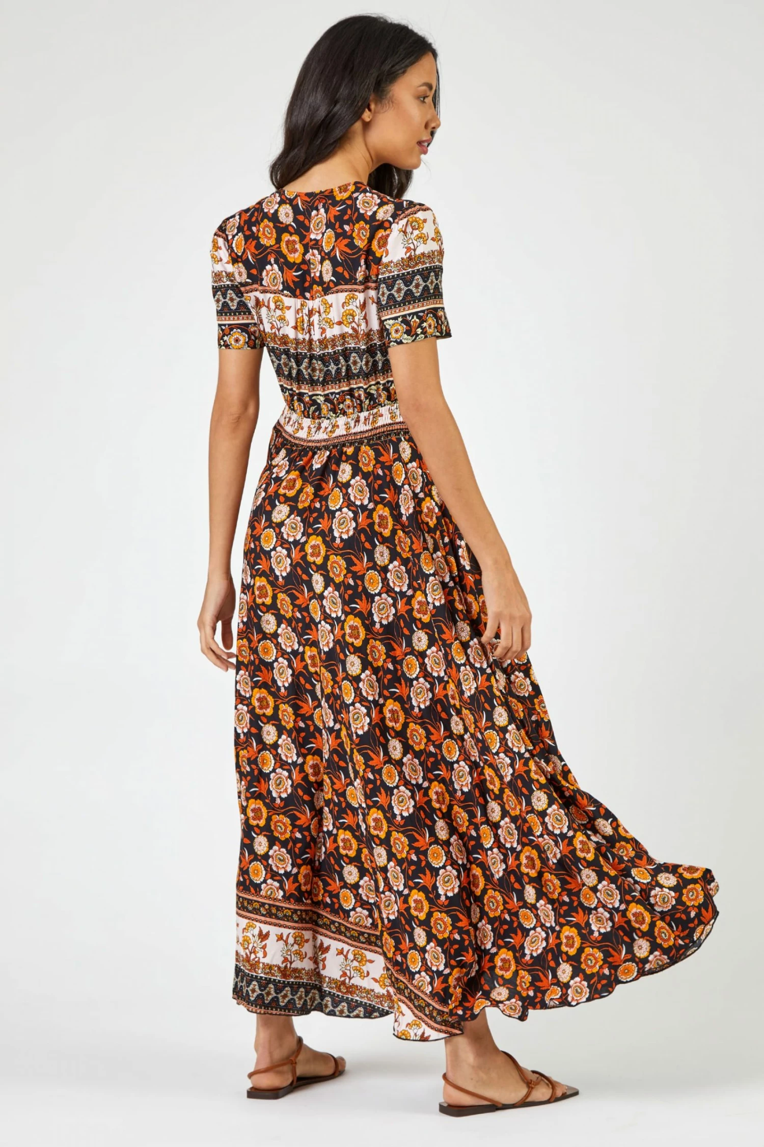 Roman Yellow & Brown Boho Floral Print Maxi Dress 4 Roman Yellow & Brown Boho Floral Print Maxi Dress - Image 2
