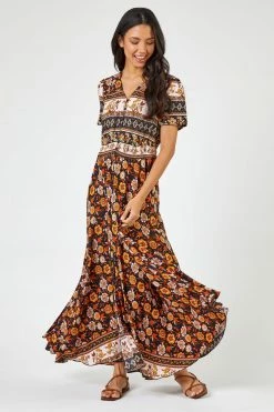 Roman Yellow & Brown Boho Floral Print Maxi Dress 12 Roman Yellow & Brown Boho Floral Print Maxi Dress -Roman Sales Shop unnamed file 1899