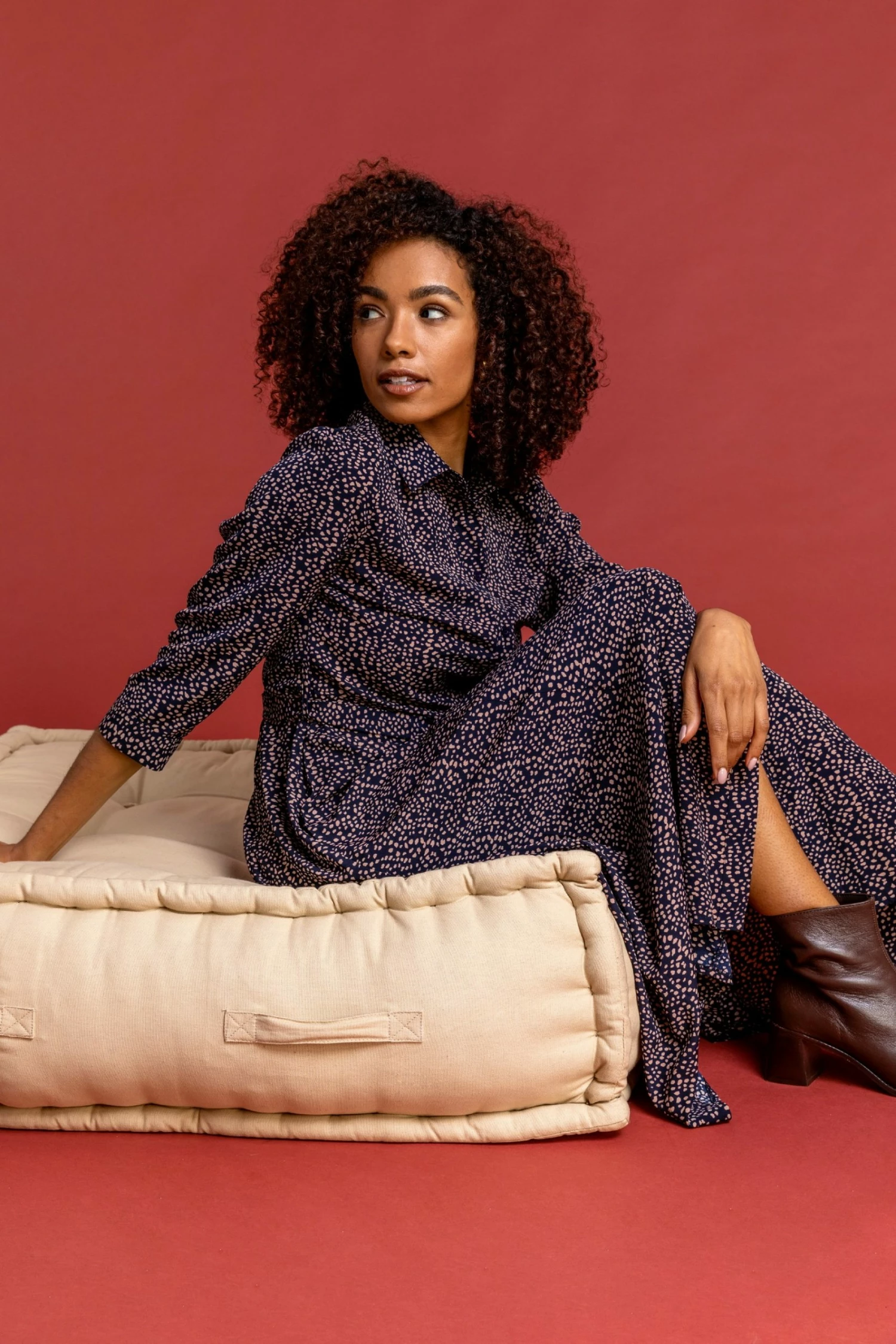 Roman Blue Ditsy Spot Belted Shirt Dress 5 Roman Blue Ditsy Spot Belted Shirt Dress - Image 3