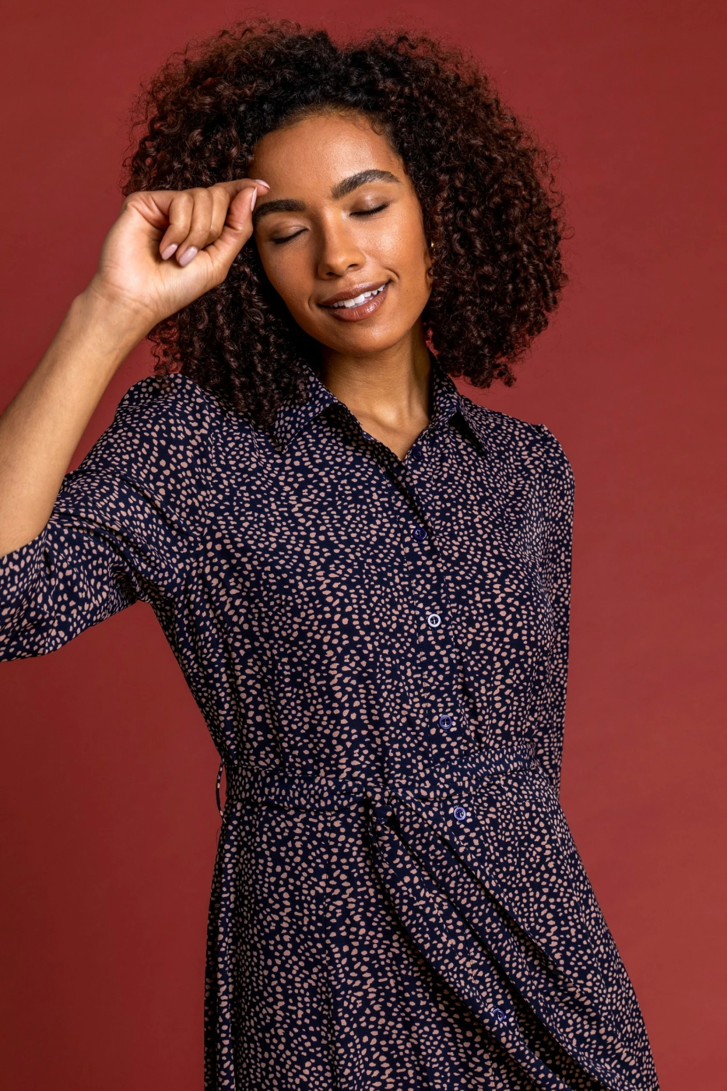 Roman Blue Ditsy Spot Belted Shirt Dress 6 Roman Blue Ditsy Spot Belted Shirt Dress - Image 4