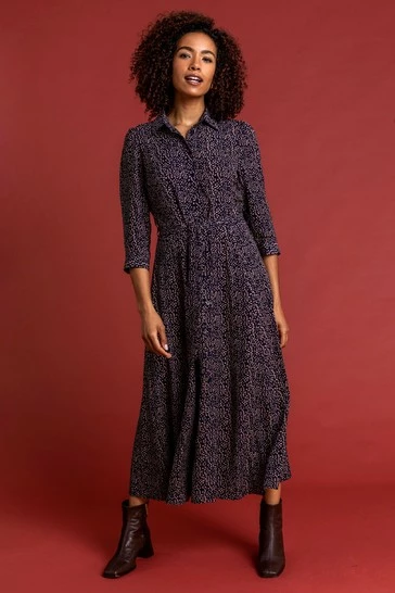 Roman Blue Ditsy Spot Belted Shirt Dress 7 Roman Blue Ditsy Spot Belted Shirt Dress - Image 5