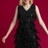 Roman Black Sequin Fringe Detail Flapper Dress