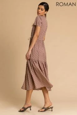 Roman Brown Spot Print Tiered Midi Shirt Dress 8 Roman Brown Spot Print Tiered Midi Shirt Dress -Roman Sales Shop unnamed file 1912