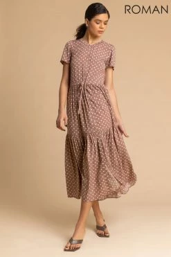 Roman Brown Spot Print Tiered Midi Shirt Dress 9 Roman Brown Spot Print Tiered Midi Shirt Dress -Roman Sales Shop unnamed file 1913