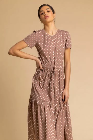 Roman Brown Spot Print Tiered Midi Shirt Dress 7 Roman Brown Spot Print Tiered Midi Shirt Dress - Image 5