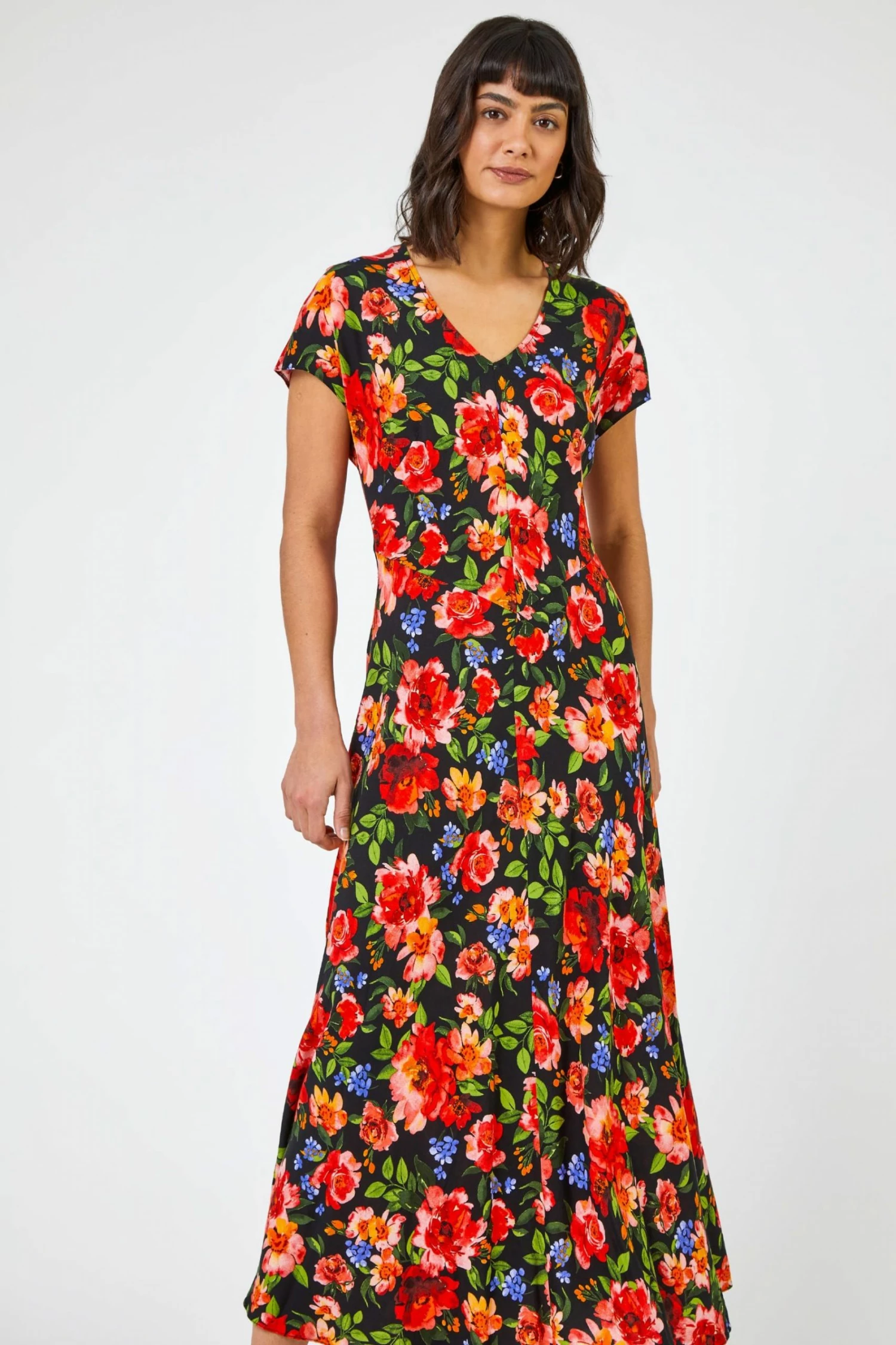 Roman Black Floral Print Fit & Flare Maxi Dress 3 Roman Black Floral Print Fit & Flare Maxi Dress