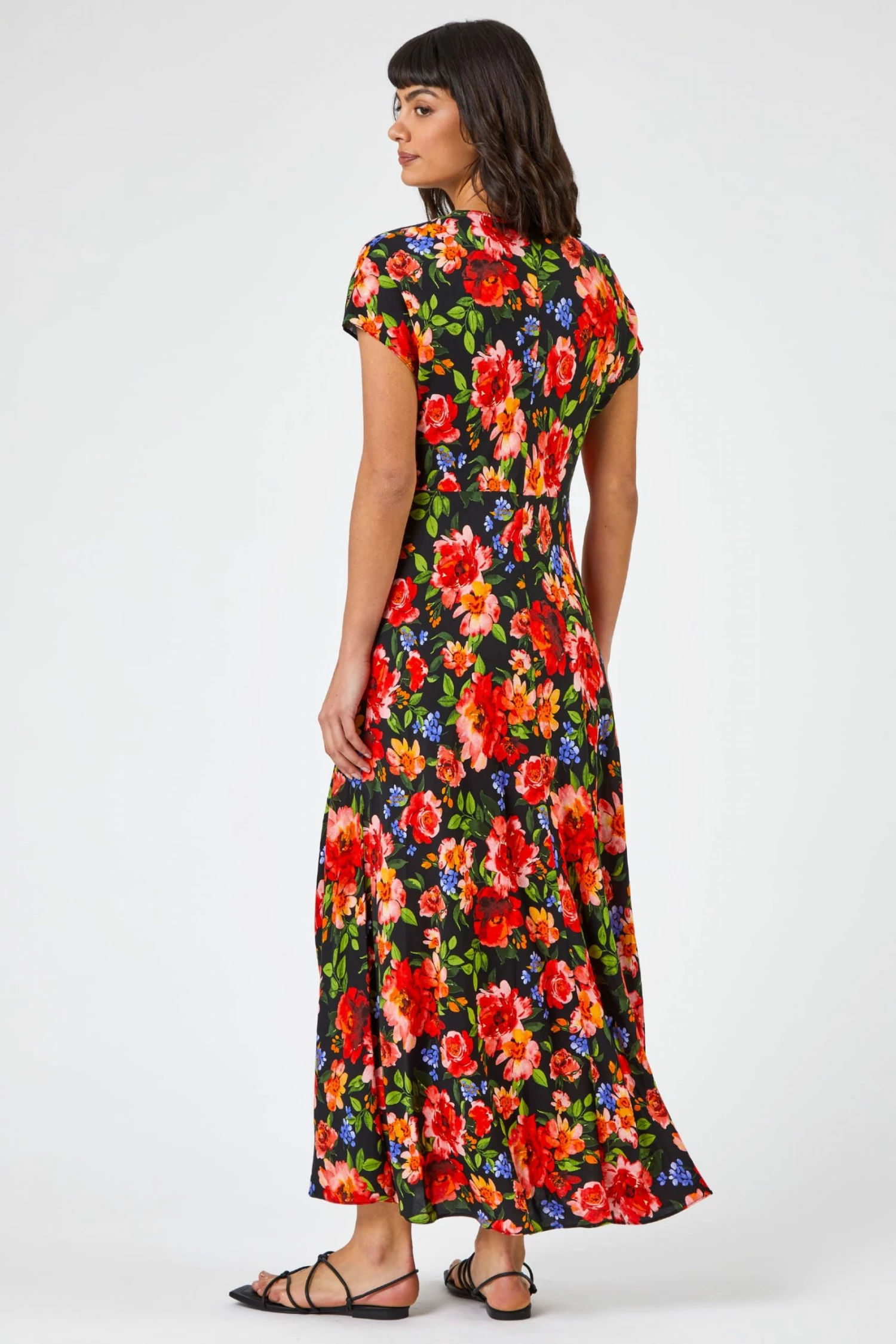 Roman Black Floral Print Fit & Flare Maxi Dress 4 Roman Black Floral Print Fit & Flare Maxi Dress - Image 2