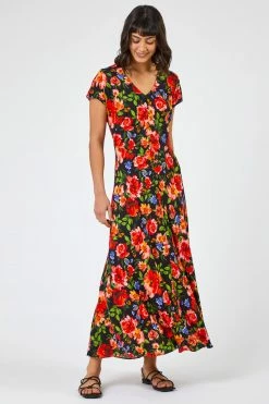 Roman Black Floral Print Fit & Flare Maxi Dress 10 Roman Black Floral Print Fit & Flare Maxi Dress -Roman Sales Shop unnamed file 1923