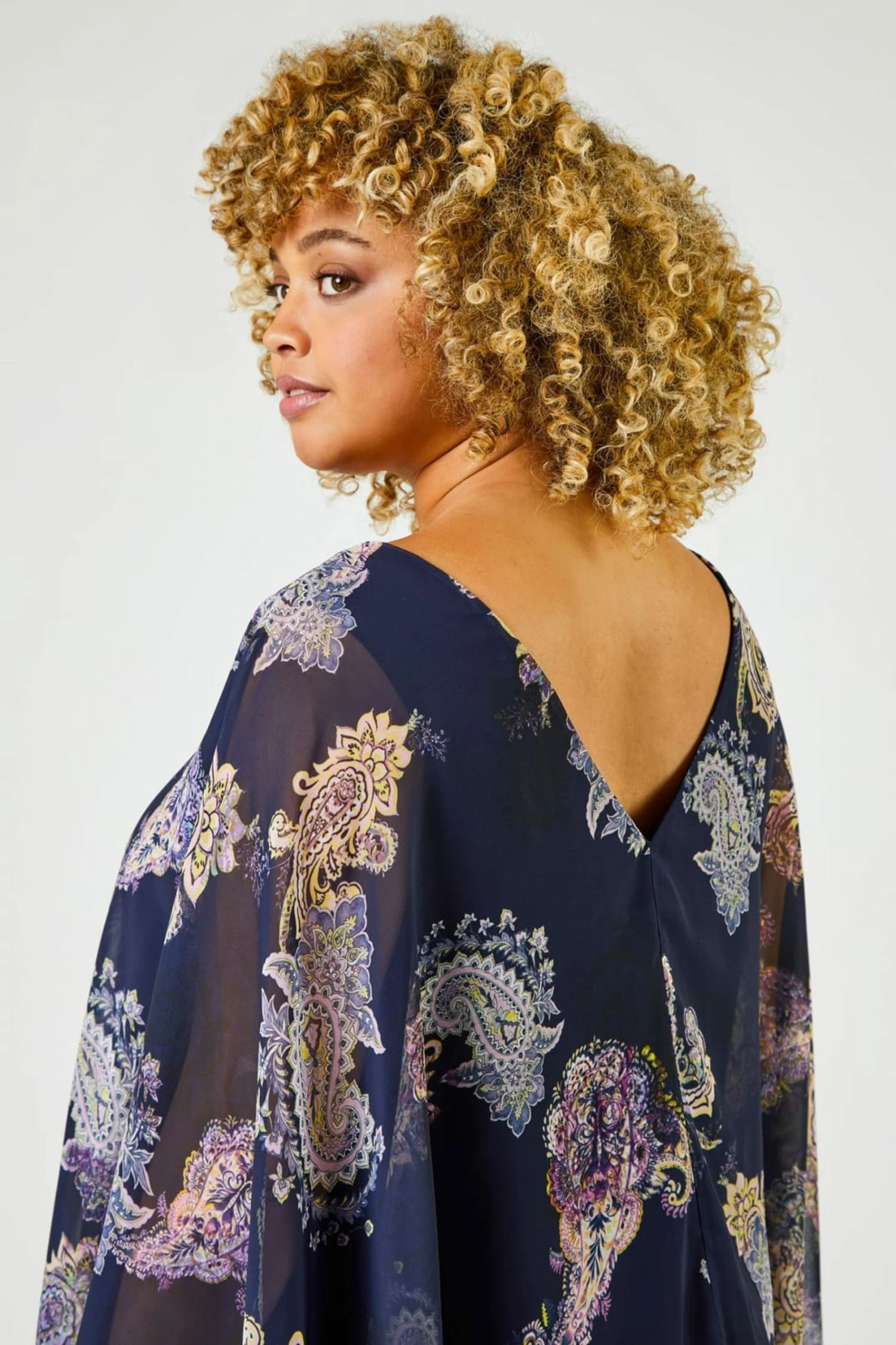 Roman Blue Curve Paisley Print Chiffon Overlay Dress 6 Roman Blue Curve Paisley Print Chiffon Overlay Dress - Image 4