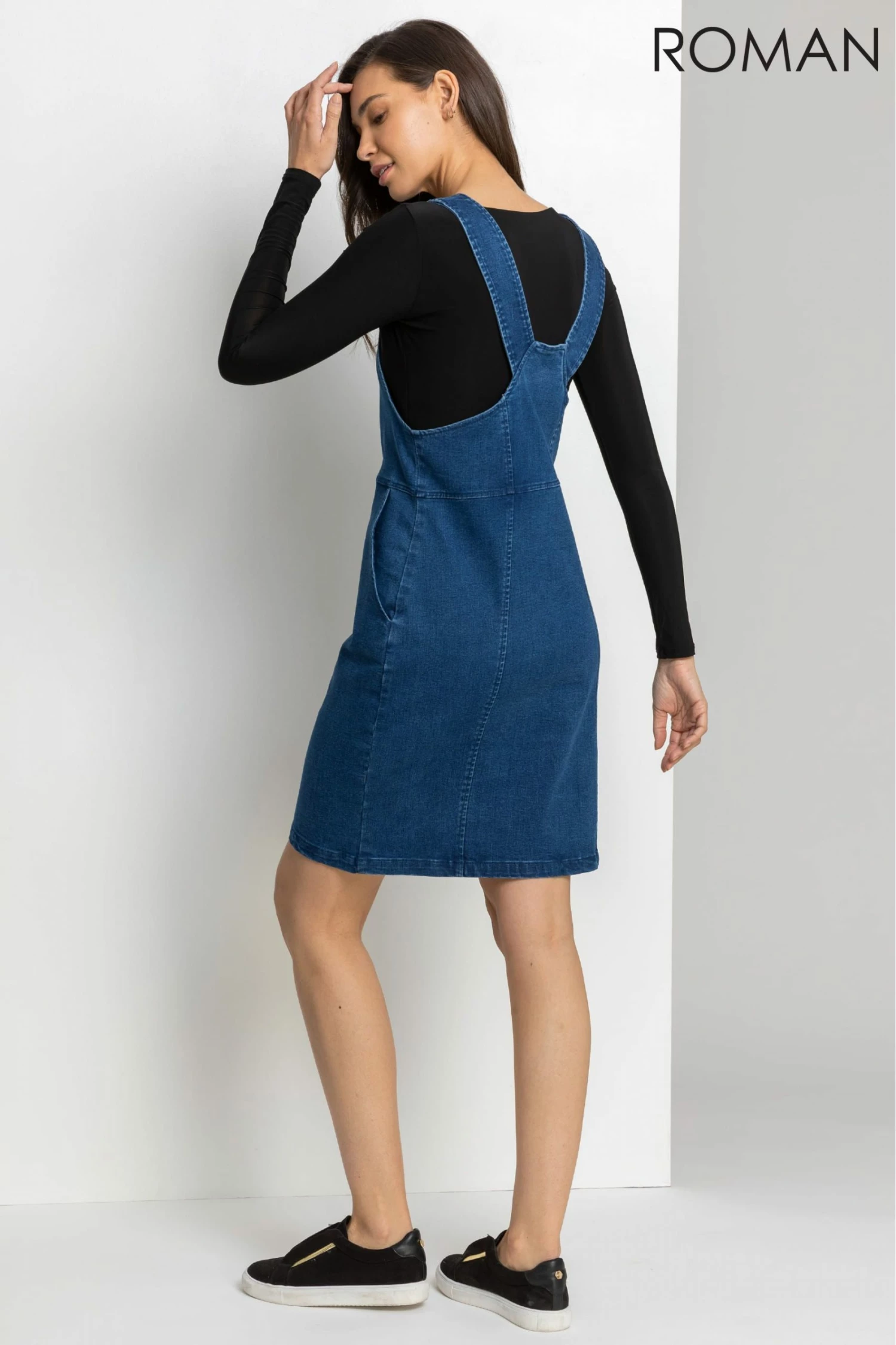 Roman Blue Denim Buttoned Pinafore Dress 4 Roman Blue Denim Buttoned Pinafore Dress - Image 2