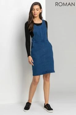 Roman Blue Denim Buttoned Pinafore Dress 9 Roman Blue Denim Buttoned Pinafore Dress -Roman Sales Shop unnamed file 1934