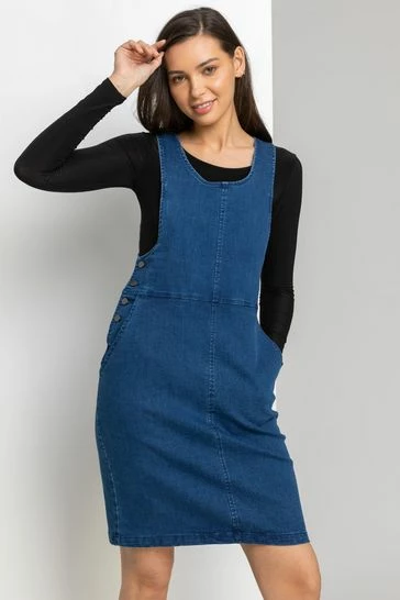 Roman Blue Denim Buttoned Pinafore Dress 7 Roman Blue Denim Buttoned Pinafore Dress - Image 5