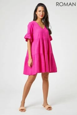 Roman Pink Textured Tiered Smock Dress 8 Roman Pink Textured Tiered Smock Dress -Roman Sales Shop unnamed file 1938