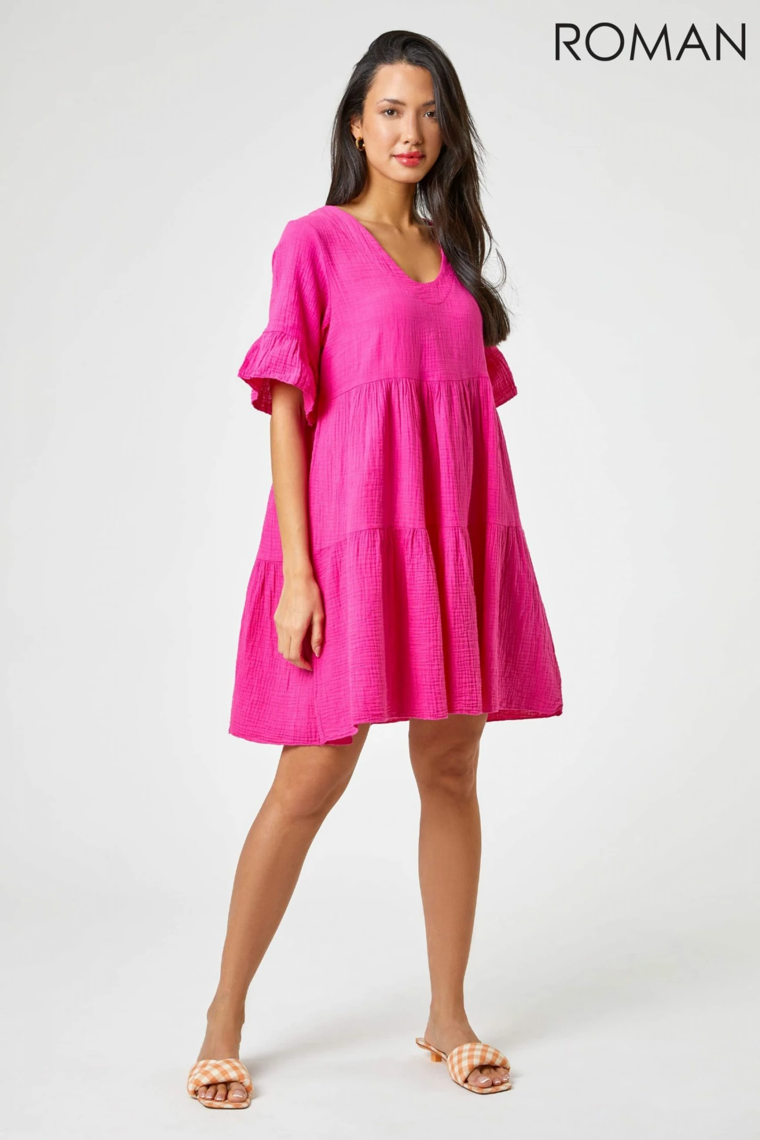 Roman Pink Textured Tiered Smock Dress 4 Roman Pink Textured Tiered Smock Dress - Image 2