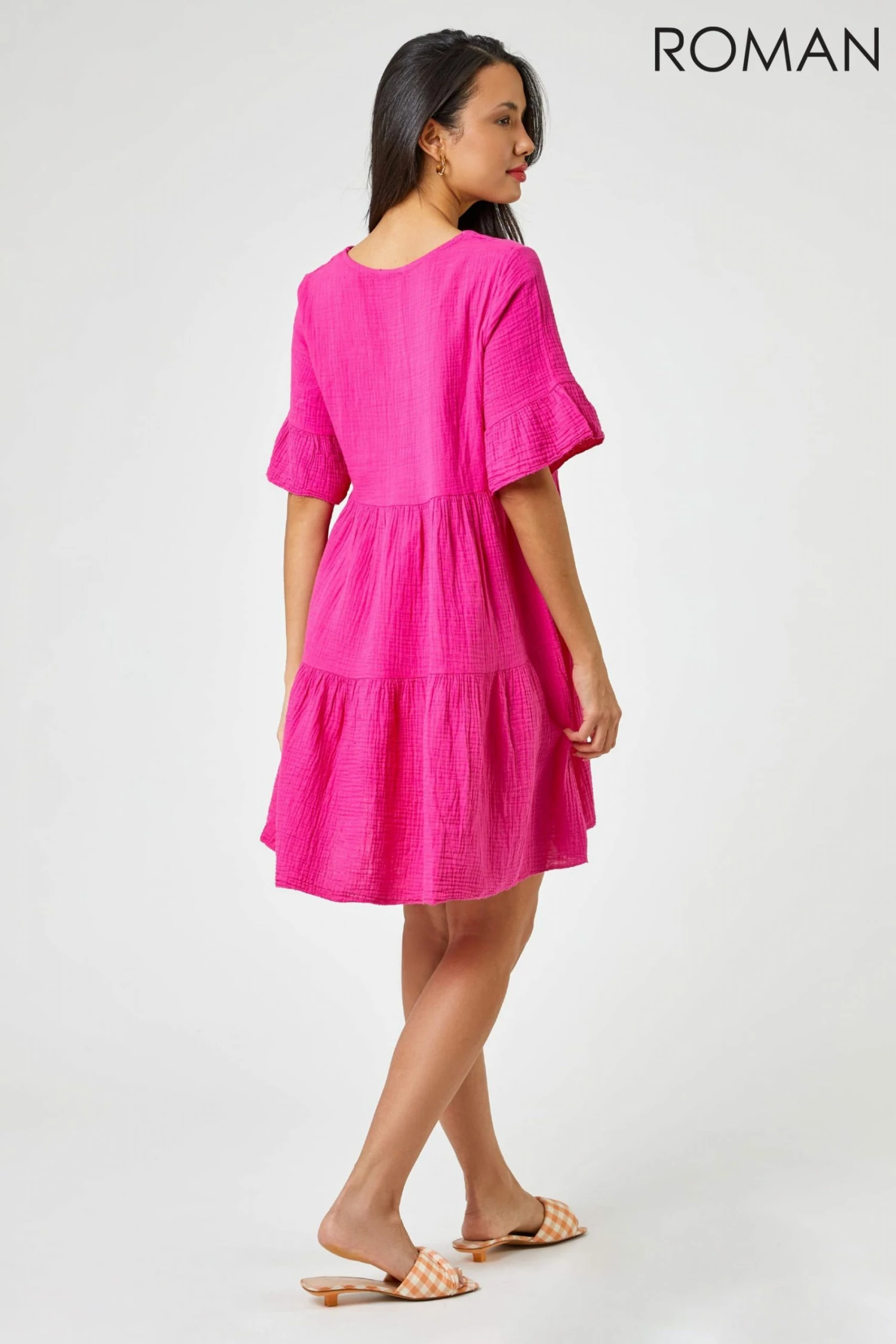 Roman Pink Textured Tiered Smock Dress 5 Roman Pink Textured Tiered Smock Dress - Image 3