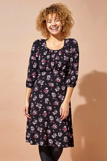Roman Black Square Neck Floral Swing Dress 9 Roman Black Square Neck Floral Swing Dress - Image 7