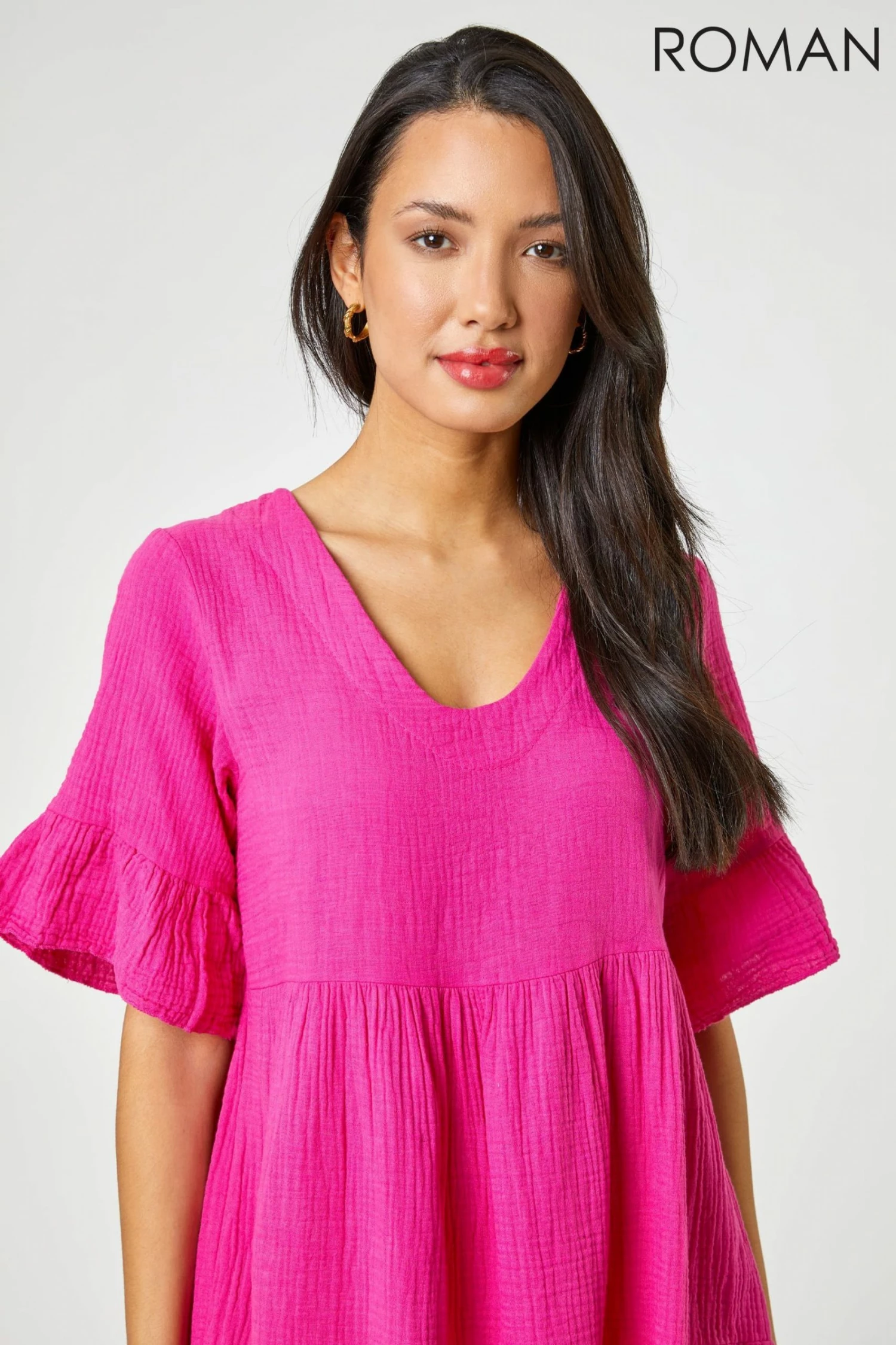 Roman Pink Textured Tiered Smock Dress 6 Roman Pink Textured Tiered Smock Dress - Image 4