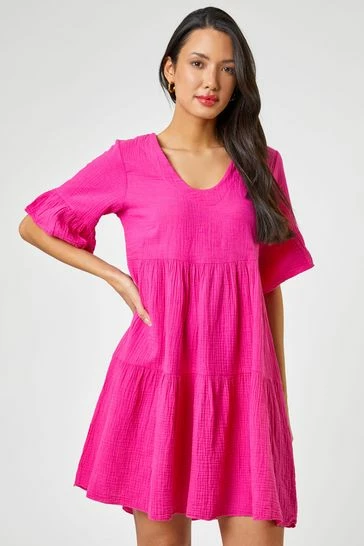 Roman Pink Textured Tiered Smock Dress 7 Roman Pink Textured Tiered Smock Dress - Image 5