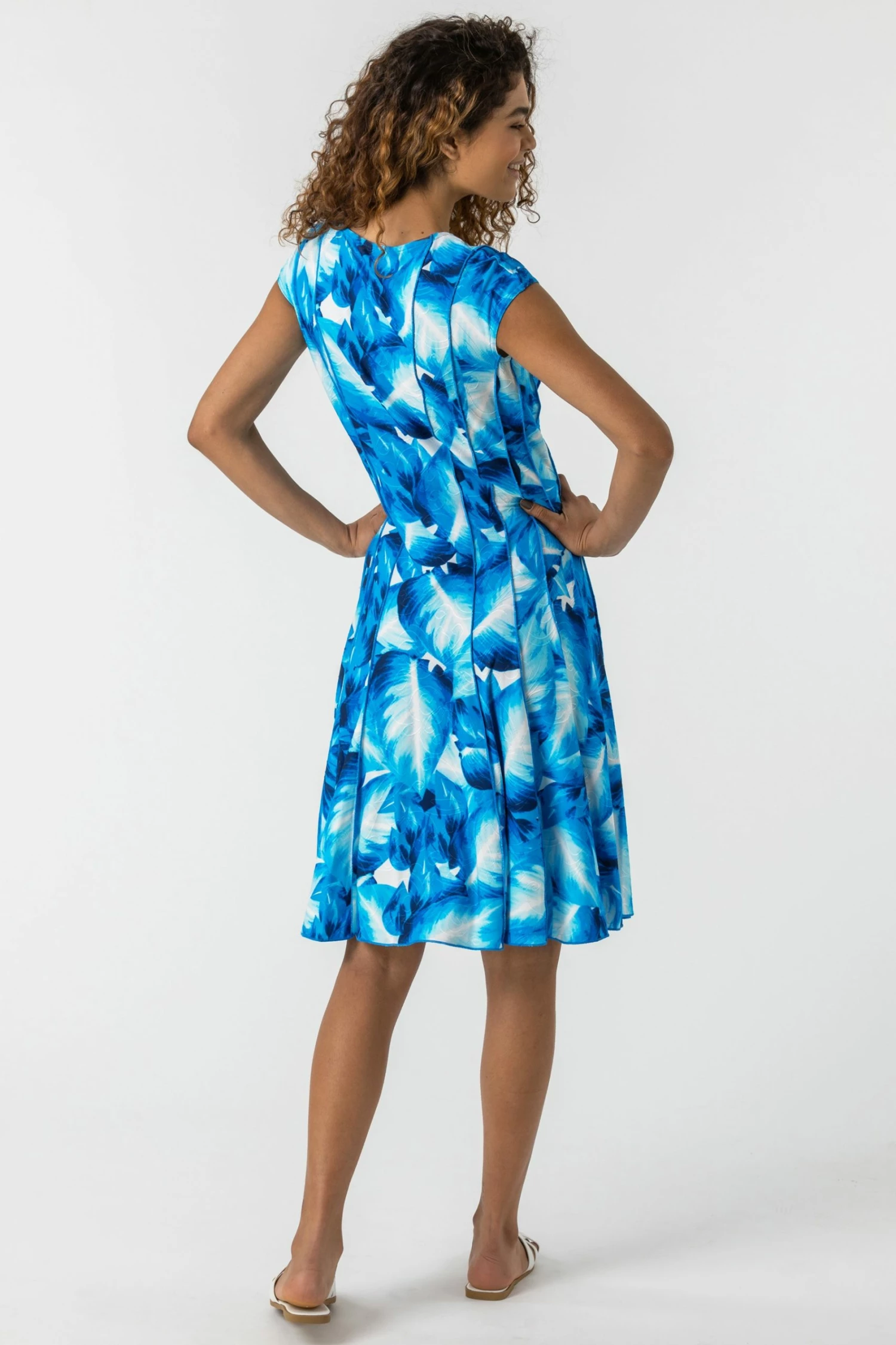 Roman Blue Leaf Print Panel Dress 4 Roman Blue Leaf Print Panel Dress - Image 2
