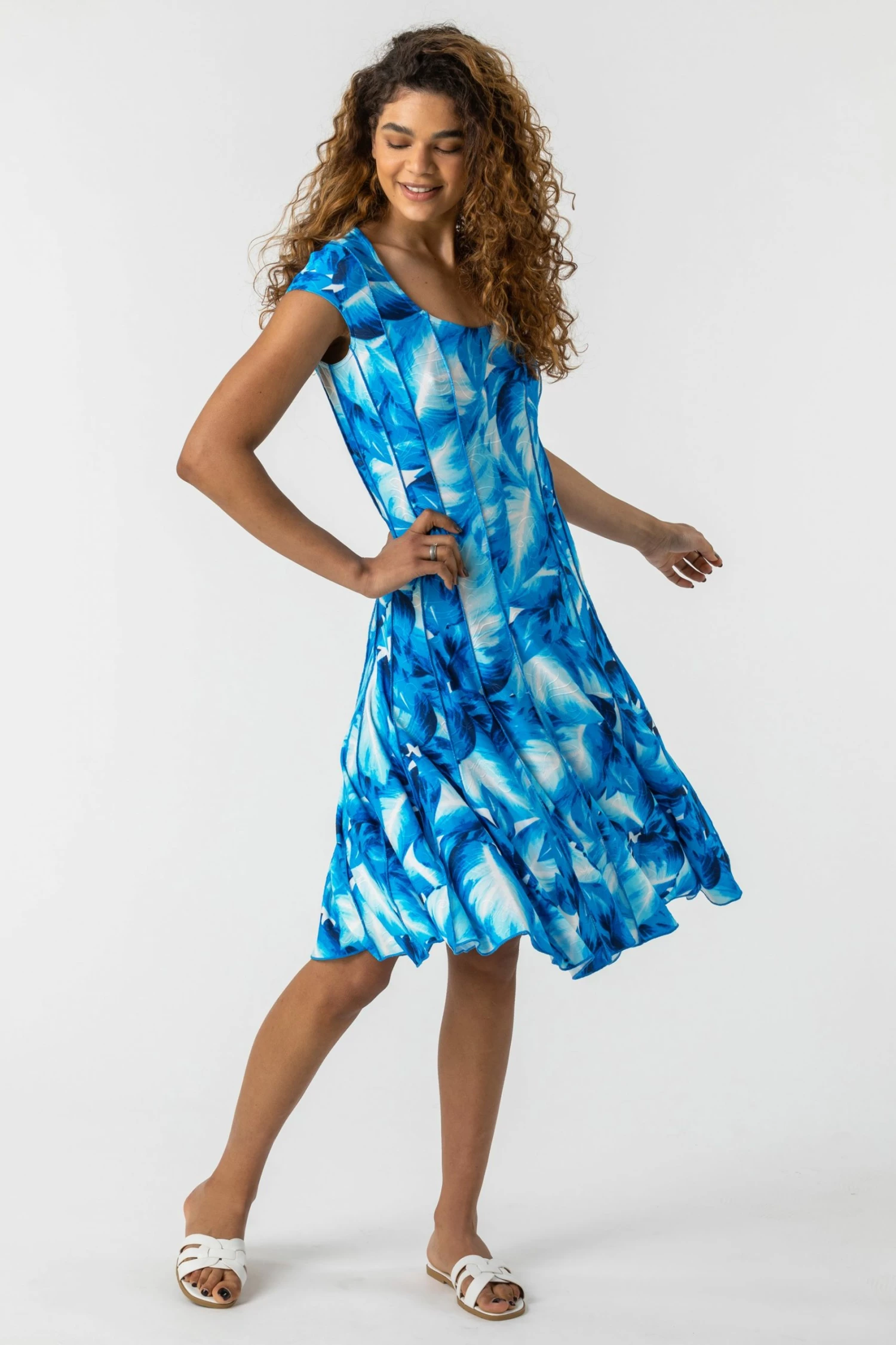 Roman Blue Leaf Print Panel Dress 5 Roman Blue Leaf Print Panel Dress - Image 3