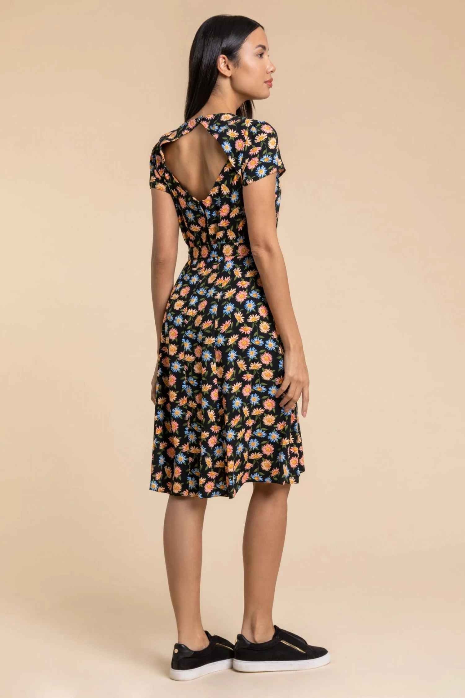 Roman Black Floral Print Back Detail Belted Dress 4 Roman Black Floral Print Back Detail Belted Dress - Image 2