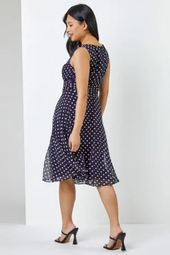 Roman Navy Blue Petite Spot Print Fit & Flare Dress -Roman Sales Shop unnamed file 1953