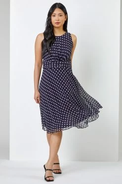 Roman Navy Blue Petite Spot Print Fit & Flare Dress -Roman Sales Shop unnamed file 1954