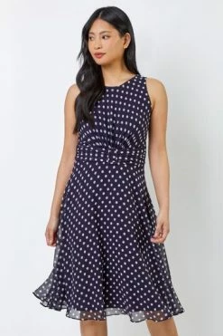 Roman Navy Blue Petite Spot Print Fit & Flare Dress -Roman Sales Shop unnamed file 1956