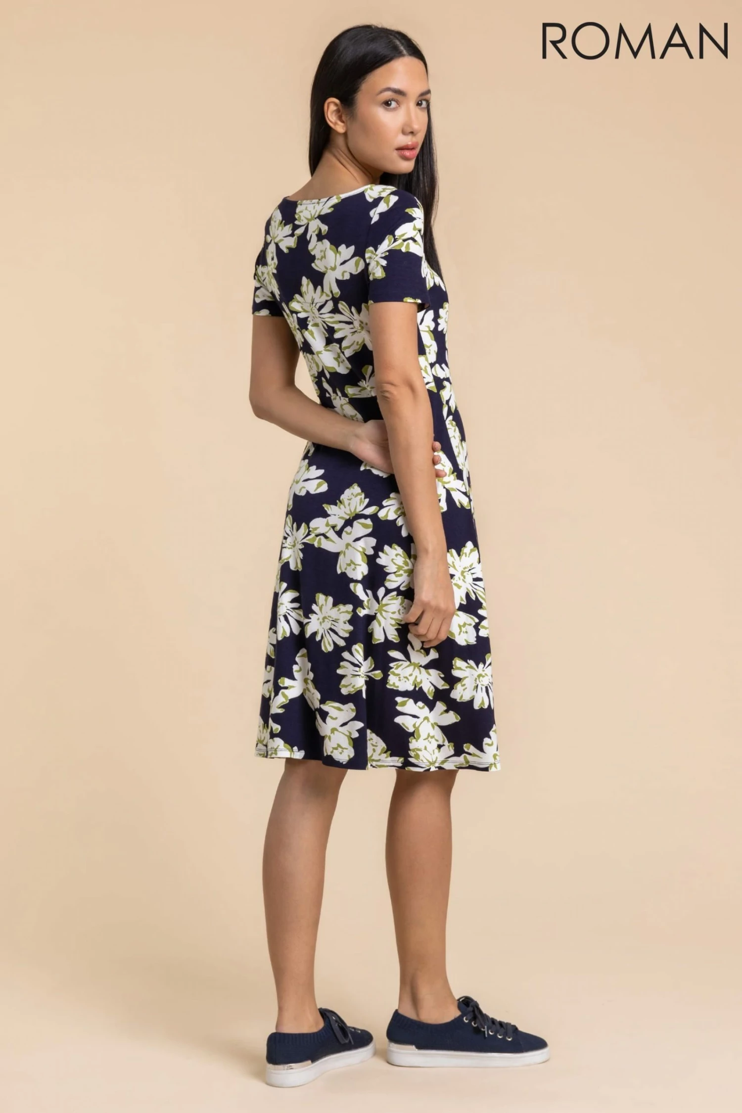Roman Blue Floral Print Square Neck Dress 4 Roman Blue Floral Print Square Neck Dress - Image 2