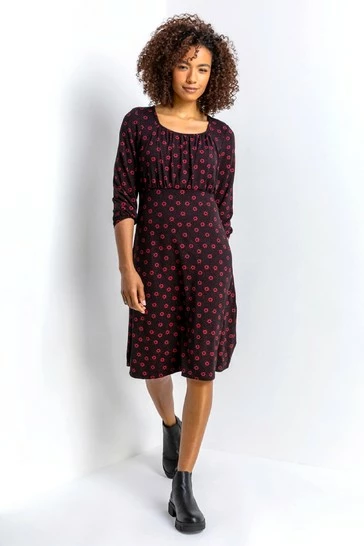 Roman Black Square Neck Floral Swing Dress 11 Roman Black Square Neck Floral Swing Dress - Image 9