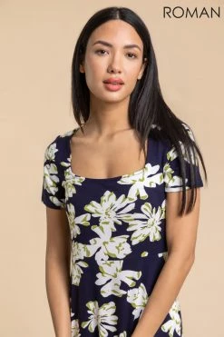 Roman Blue Floral Print Square Neck Dress 10 Roman Blue Floral Print Square Neck Dress -Roman Sales Shop unnamed file 1960