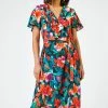 Roman Black Floral Print Frill Wrap Midi Dress