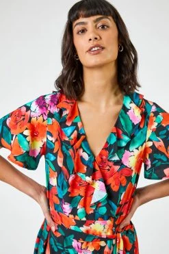 Roman Black Floral Print Frill Wrap Midi Dress 10 Roman Black Floral Print Frill Wrap Midi Dress -Roman Sales Shop unnamed file 1983