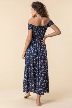 Roman Navy Floral Shirred Floral Print Bardot Dress 8 Roman Navy Floral Shirred Floral Print Bardot Dress -Roman Sales Shop unnamed file 1986