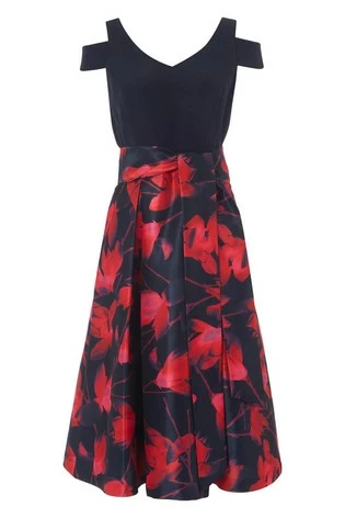 Roman Navy Floral Print Cold Shoulder Midi Dress 7 Roman Navy Floral Print Cold Shoulder Midi Dress - Image 5