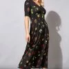Roman Black Midi Floral Tea Dress