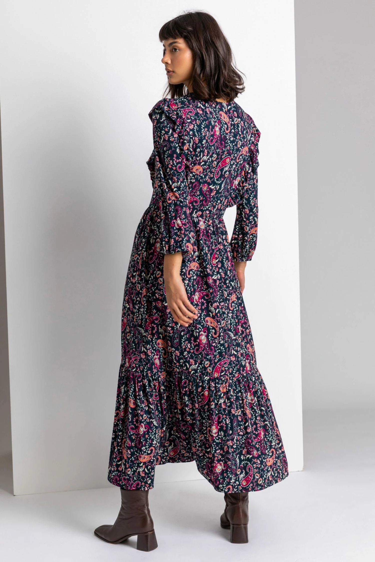 Roman Purple Paisley Print Frill Detail Midi Dress 4 Roman Purple Paisley Print Frill Detail Midi Dress - Image 2