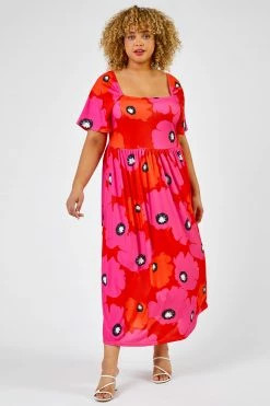 Roman Red & Pink Curve Floral Print Square Neck Midi Dress 9 Roman Red & Pink Curve Floral Print Square Neck Midi Dress -Roman Sales Shop unnamed file 2029