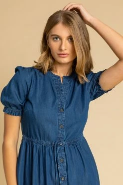 Roman Blue Puff Sleeve Denim Belted Midi Dress 10 Roman Blue Puff Sleeve Denim Belted Midi Dress -Roman Sales Shop unnamed file 2053