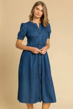 Roman Blue Puff Sleeve Denim Belted Midi Dress 11 Roman Blue Puff Sleeve Denim Belted Midi Dress -Roman Sales Shop unnamed file 2054